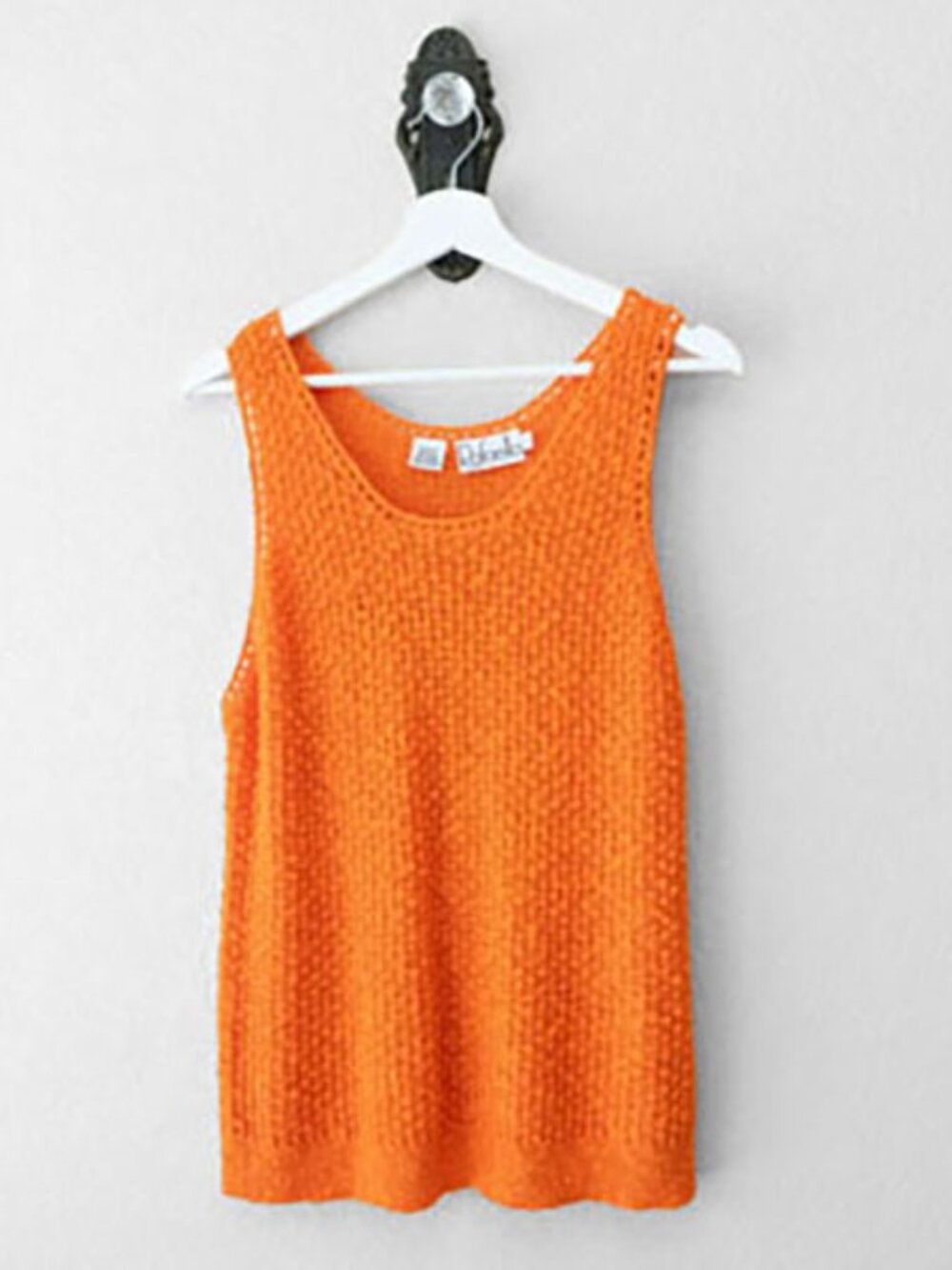 Rafaella Orange Open Knit Top Large Ramie Cotton Sleeveless Lightweight Summer